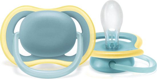 PHILIPS Avent SCF349/01, Pak van 2 Ultra Air-fopspenen, 18 maanden en , Zachte speen,grijs/groen en blauw/geel