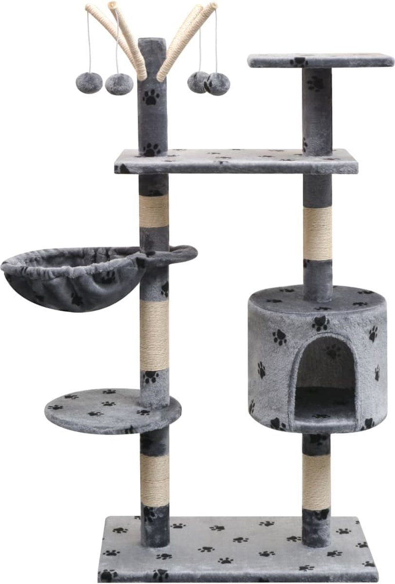 Decoways - Kattenkrabpaal met sisal krabpalen 125 cm pootafdrukken grijs