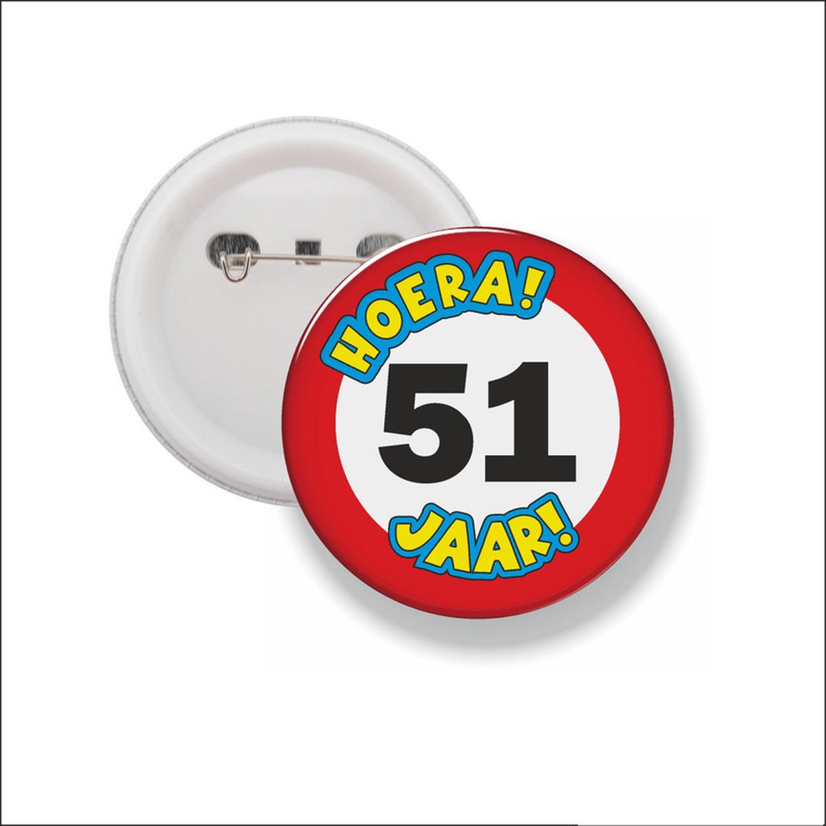 Button Met Speld 58 MM - Hoera 51 Jaar