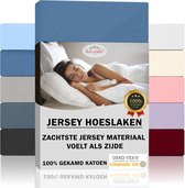 Silky Jersey  Zijdezachte Jersey Hoeslaken Strijkvrij 100% Gekamd Katoen - 100x200+30 cm  Jeans Blauw