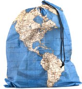 Kikkerland Waszak - Wereldkaart print - Voor je vuile was - Laundry bag - Travel accessoire - 17x10 cm