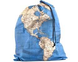 Kikkerland Waszak - Wereldkaart print - Voor je vuile was - Laundry bag - Travel accessoire - 17x10 cm