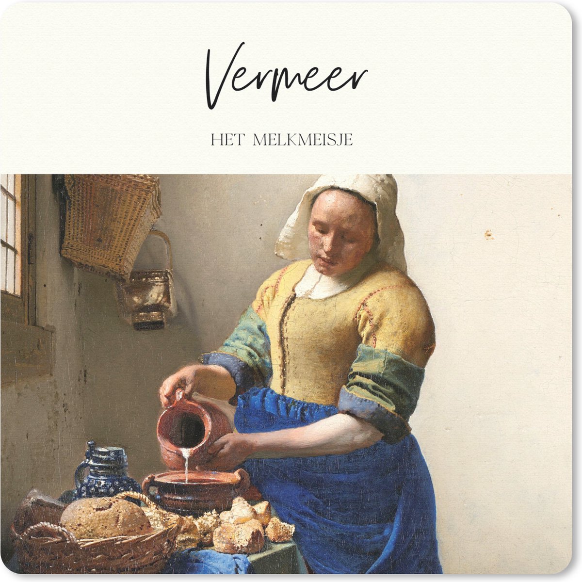 Muismat 30x30 cm - Mousepad Melkmeisje - Johannes Vermeer - Kunst - Muismatten