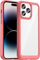 Mobigear Hoesje geschikt voor Apple iPhone 14 Pro Telefoonhoesje Hardcase | Mobigear Crystal Backcover | iPhone 14 Pro Case | Back Cover - Transparant /Rood | Transparant,rood