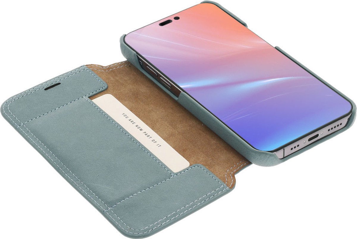 Minim Apple iPhone 14 Hoesje Wallet Book Case Echt Leer Blauw