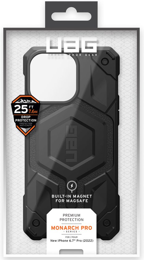 UAG Ontworpen voor iPhone 14 Pro Case Kevlar Zwart 6,1 inch Monarch Robuuste Premium Beschermhoes Lichtgewicht Slank Schokbestendig Dropproof Compatibel met draadloos opladen door URBAN ARMOR GEAR