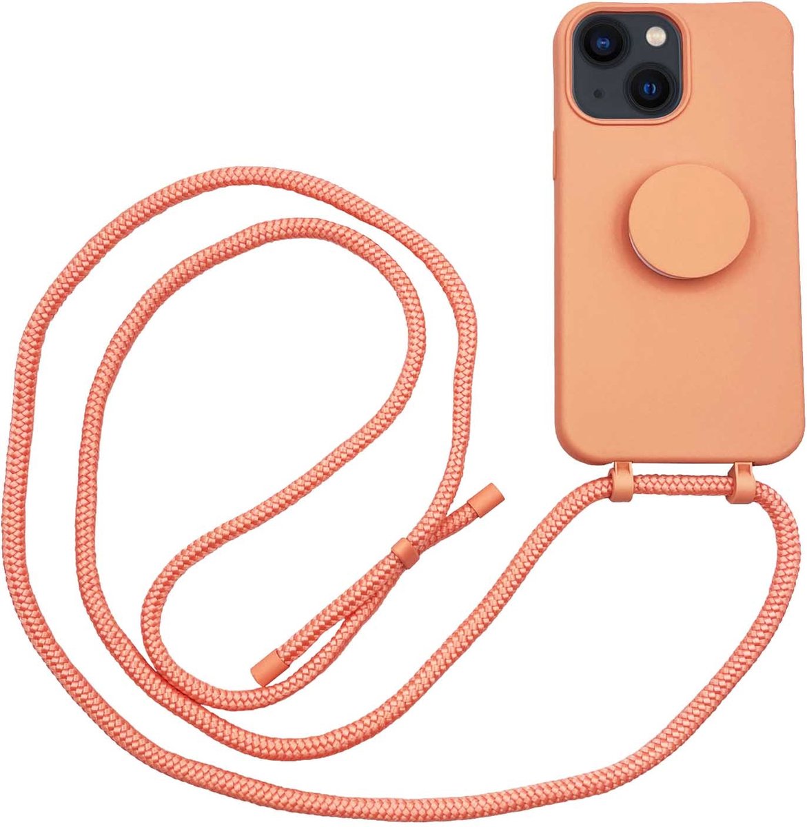 Høyde - 2 in 1 Socket houder en Necklace Backcover hoes - iPhone 13 Mini - Oranje