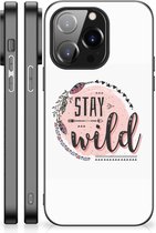 Siliconen Back Cover iPhone 14 Pro Telefoon Hoesje met Zwarte rand Boho Stay Wild