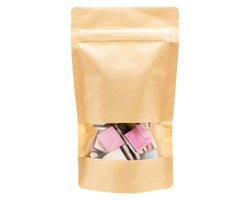 Stazakken kraftpapier met venster 110 x 160 mm (250 ml) Hersluitbaar Voedselveilig Luchtdicht en Vochtdicht Gelamineerd - per 100 stuks - Blok Bodem - Sta Zakken - Hersluitbare Stazak - Gripsluiting - Traktatiezakjes - Hersluitbare zakjes - Ziplock z