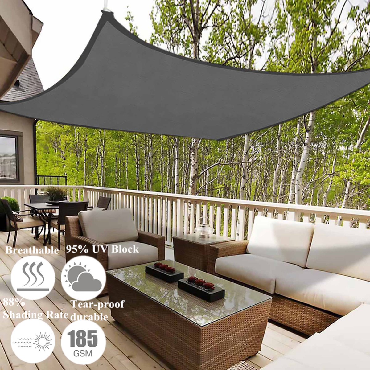 Voile D'ombrage,Filet Pare Soleil Gris, Protection Contre Les UV, Pour Piscine, Jardin, Parking