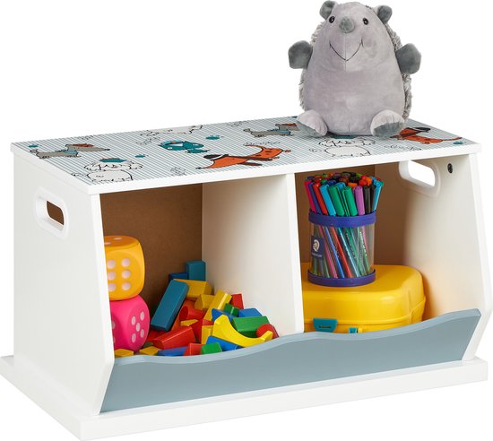 Relaxdays speelgoedkast 2 vakken - klein speelgoedrek - opbergkast kinderkamer - boeken