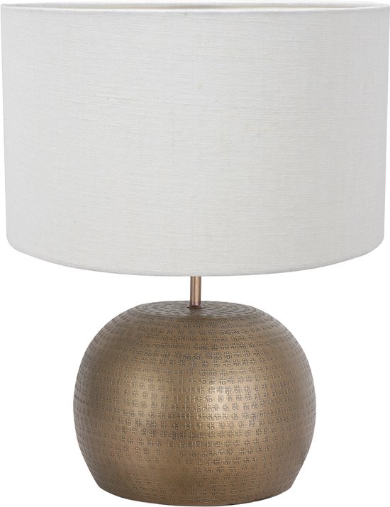 Steinhauer Brass tafellamp - oosters - met witte kap - 46 cm hoog - E27 - brons