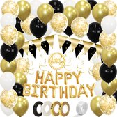 Gouden & Zwarte & Witte Helium Ballonnen Slingers Verjaardag Versiering Happy Birthday Ballon Feestpakket Goud - 53 St