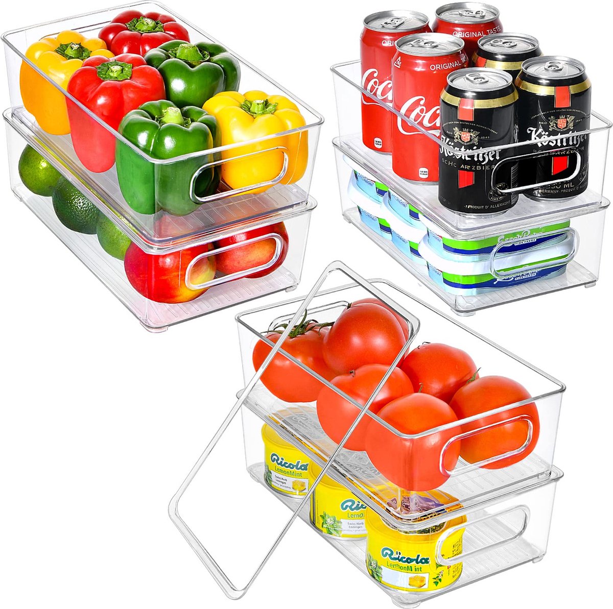 GoMaihe Koelkast Organizer Set 6 PCS - BPA Vrij Hoogwaardige transparante koelkast Organizer met deksel en lade Stapelbare koelkast opbergdoos - voor keukens, koelkasten, kasten