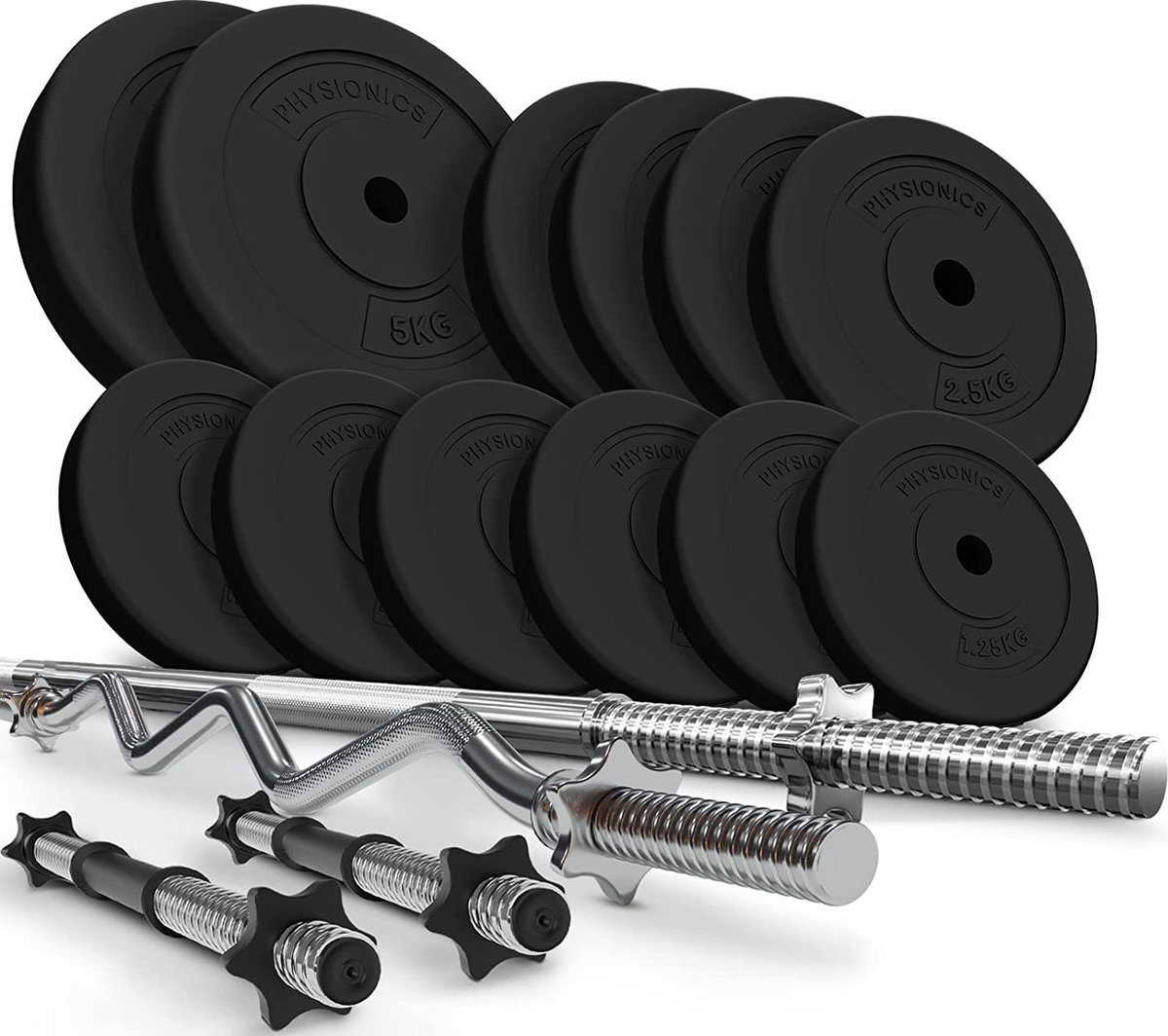 Dumbells - Halterset - Gewichten - Dumbells set - SZ bar - Gewichten fitness - 45 kg - 16-delig - Zwart