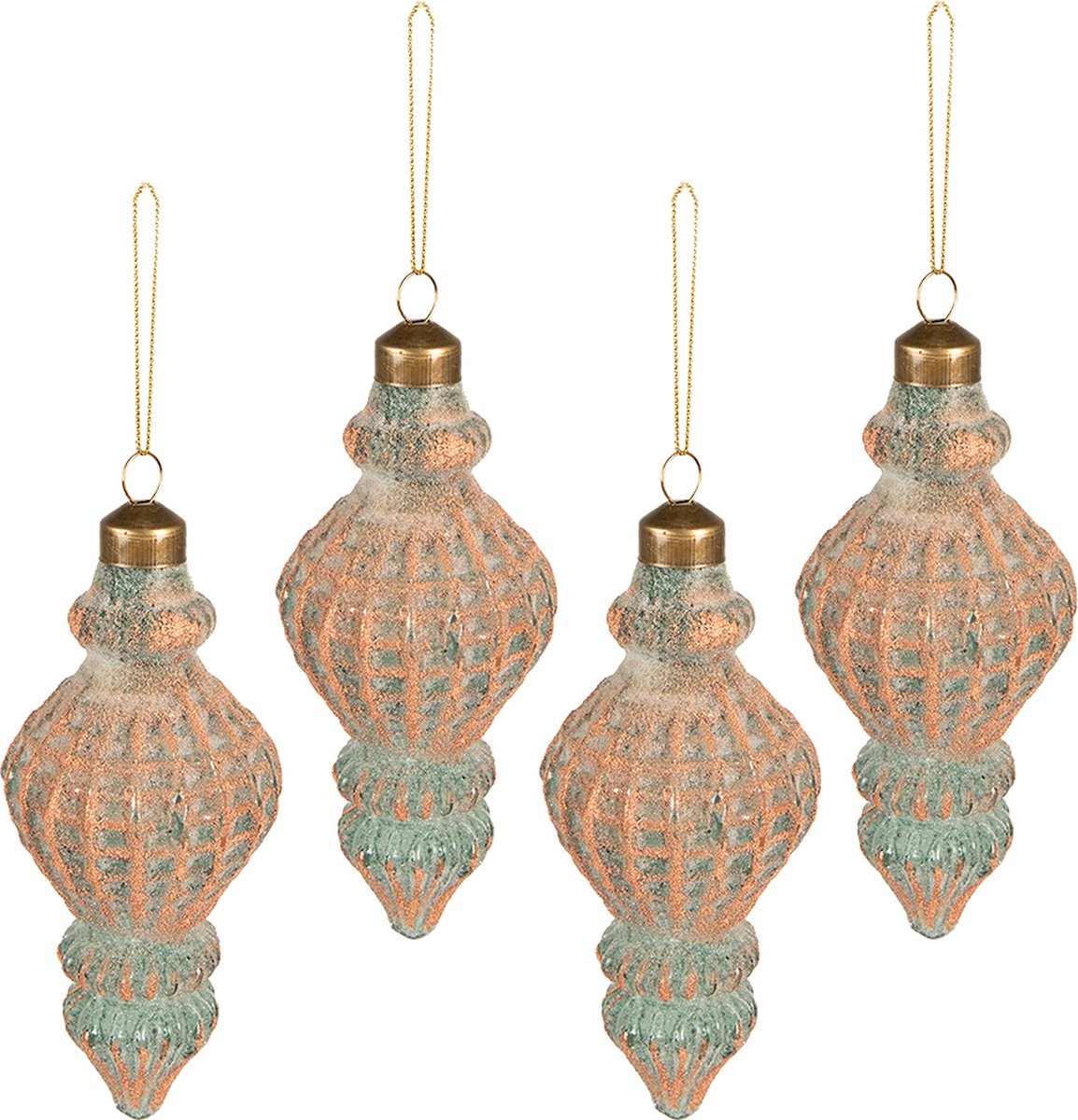Set van 4 koperkleurige glazen kerstballen, elk Ø 6 cm, van Clayre & Eef. Feestelijke decoratie voor Kerst.