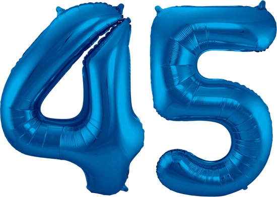 Ballon Cijfer 45 Jaar Blauw Helium Ballonnen Verjaardag Versiering Cijfer Ballon Feest Versiering Met Rietje - 86Cm