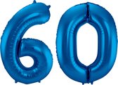 Ballon Cijfer 60 Jaar Blauw Helium Ballonnen Verjaardag Versiering Cijfer Ballon Feest Versiering Met Rietje - 86Cm