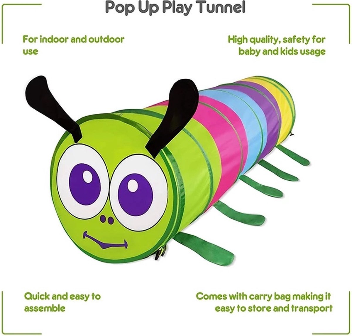 Buxibo Speeltunnel Rups - Kruiptunnel - Kinderspeelgoed/Binnenspeelgoed /Buitenspeelgoed - 170x46cm — afbeelding 4