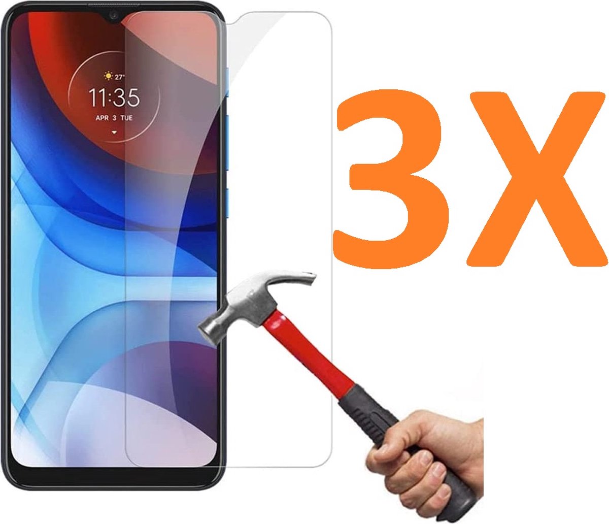 Screenprotector Glas - Tempered Glass Screen Protector Geschikt voor: Motorola Moto E7 - 3x