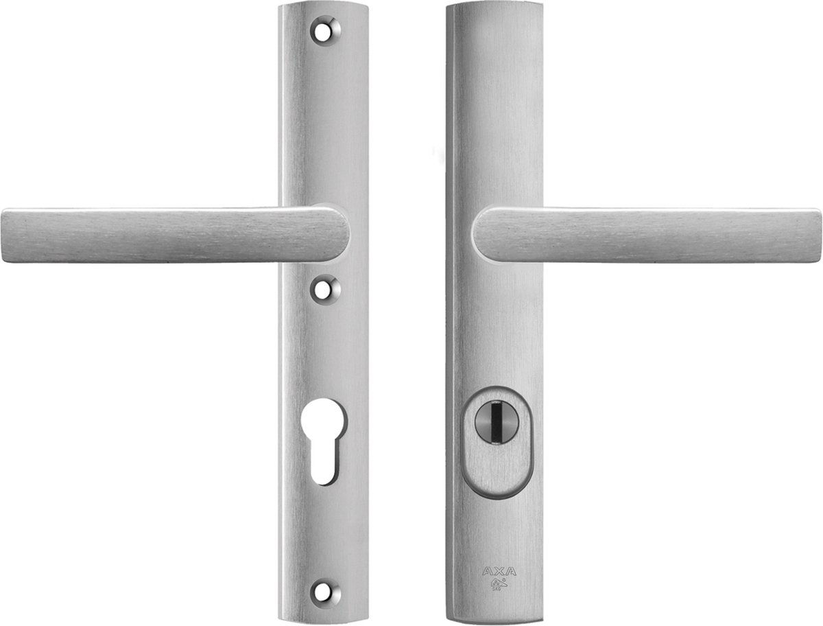 AXA Veiligheidsbeslag (Curve Plus) Smal Aluminium geslepen: Kruk-Kruk (model Blok) PC72 met kerntrekbeveiliging SKG***