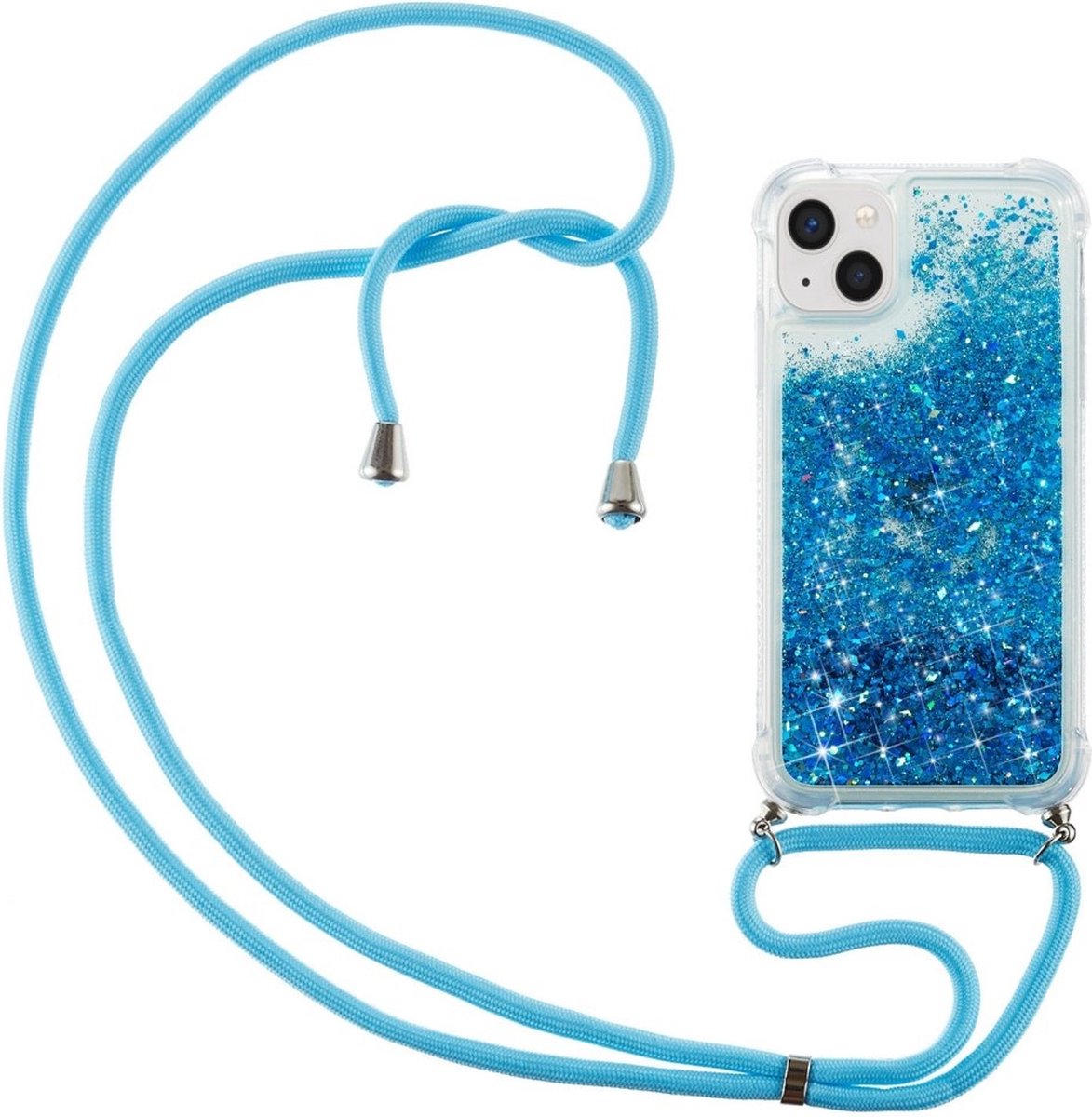 Lunso - Backcover hoes met koord - Geschikt voor iPhone 14+ / 14 Plus - Glitter Blauw