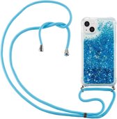 Lunso - Backcover hoes met koord - Geschikt voor iPhone 14+ / 14 Plus - Glitter Blauw