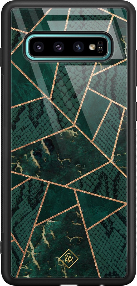 Casimoda® hoesje - Geschikt voor Samsung Galaxy S10+ - Abstract Groen - Luxe Hard Case Zwart - Backcover telefoonhoesje - Groen