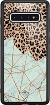 Casimoda® hoesje - Geschikt voor Samsung Galaxy S10 - Luipaard Marmer Mint - Luxe Hard Case Zwart - Backcover telefoonhoesje - Bruin