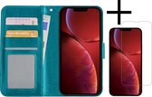 Hoes Geschikt voor iPhone 14 Plus Hoesje Book Case Hoes Flip Cover Wallet Bookcase Met Screenprotector - Turquoise.