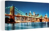 Canvas schilderij - New York - Brug - Brooklyn - Water - Architectuur - Licht - Woonkamer - 40x20 cm - Canvas - Canvas doek - Muurdecoratie