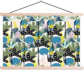 Posterhanger incl. Poster 120x80 cm - Schoolplaat - Bladeren - Jungle - Patronen - Textielposter - Blanke latten