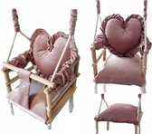 Luxe houten 3 in 1 handgemaakte roze meegroei baby schommel en kinder schommel met hart vormig kussen – Baby swing – Schommel die meegroeit met je kindje - Schommelstoel - Schommels
