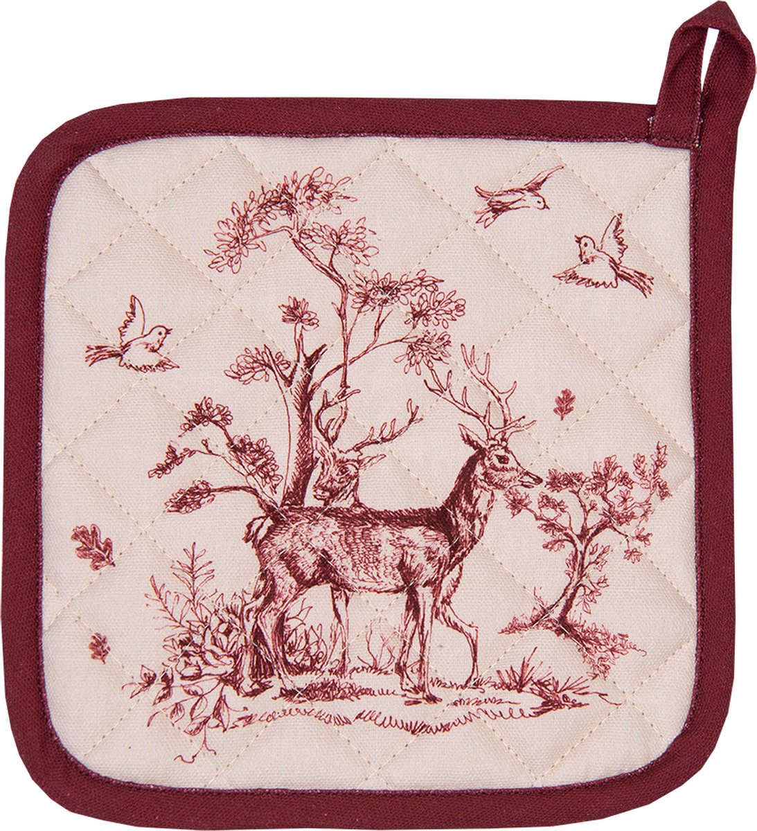 Clayre & Eef Pannenlap 20x20 cm Wit Roze Katoen Rendier
