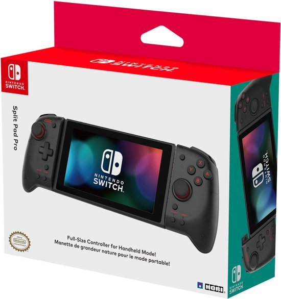Verpakking van de zwarte Nintendo Switch Split Pad Pro controller.