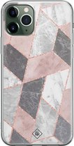 Casimoda® hoesje - Geschikt voor iPhone 11 Pro Max - Stone grid marmer / Abstract marble - Siliconen/TPU telefoonhoesje - Backcover - Geometrisch patroon - Roze