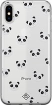 Casimoda® hoesje - Geschikt voor iPhone Xs - Panda - Siliconen/TPU telefoonhoesje - Backcover - Transparant - Zwart