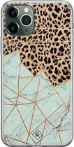 Casimoda® hoesje - Geschikt voor iPhone 11 Pro Max - Luipaard Marmer Mint - Siliconen/TPU telefoonhoesje - Backcover - Luipaardprint - Bruin