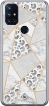 Casimoda® hoesje - Geschikt voor OnePlus Nord N10 5G - Stone & Leopard Print - TPU - Backcover - Bruin/beige - Luipaardprint