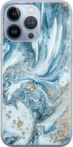 Casimoda® hoesje - Geschikt voor iPhone 13 Pro - Marble Sea - Siliconen/TPU telefoonhoesje - Backcover - Marmer - Blauw