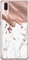Casimoda® hoesje - Geschikt voor Huawei P20 - Marble Splash - Siliconen/TPU - Soft Case - Bruin/beige - Marmer