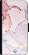 Casimoda® bookcase - Geschikt voor iPhone 12 - Hoesje met pasjeshouder - Marmer roze paars - Roze - Kunstleer