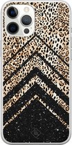 Casimoda® hoesje - Geschikt voor iPhone 12 Pro Max - Chevron Luipaard - Siliconen/TPU telefoonhoesje - Backcover - Luipaardprint - Zwart