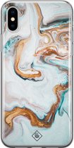 Casimoda® hoesje - Geschikt voor iPhone Xs Max - Marmer Blauw Goud - Siliconen/TPU telefoonhoesje - Backcover - Marmer - Blauw