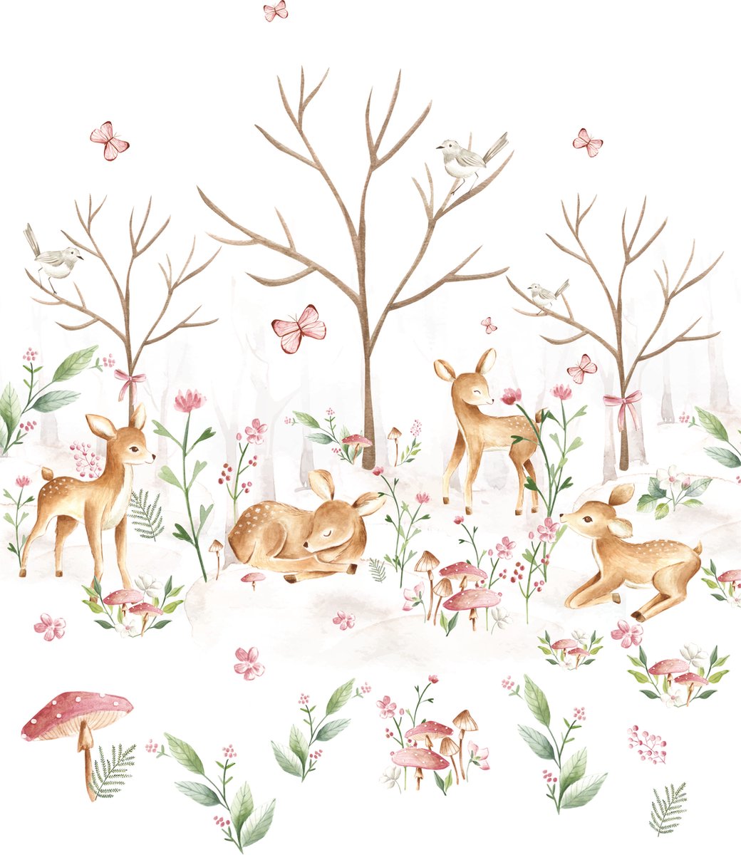 Walloha - Behang kinderkamer - Lieve hertjes, roze - 194,8 x 280 cm
