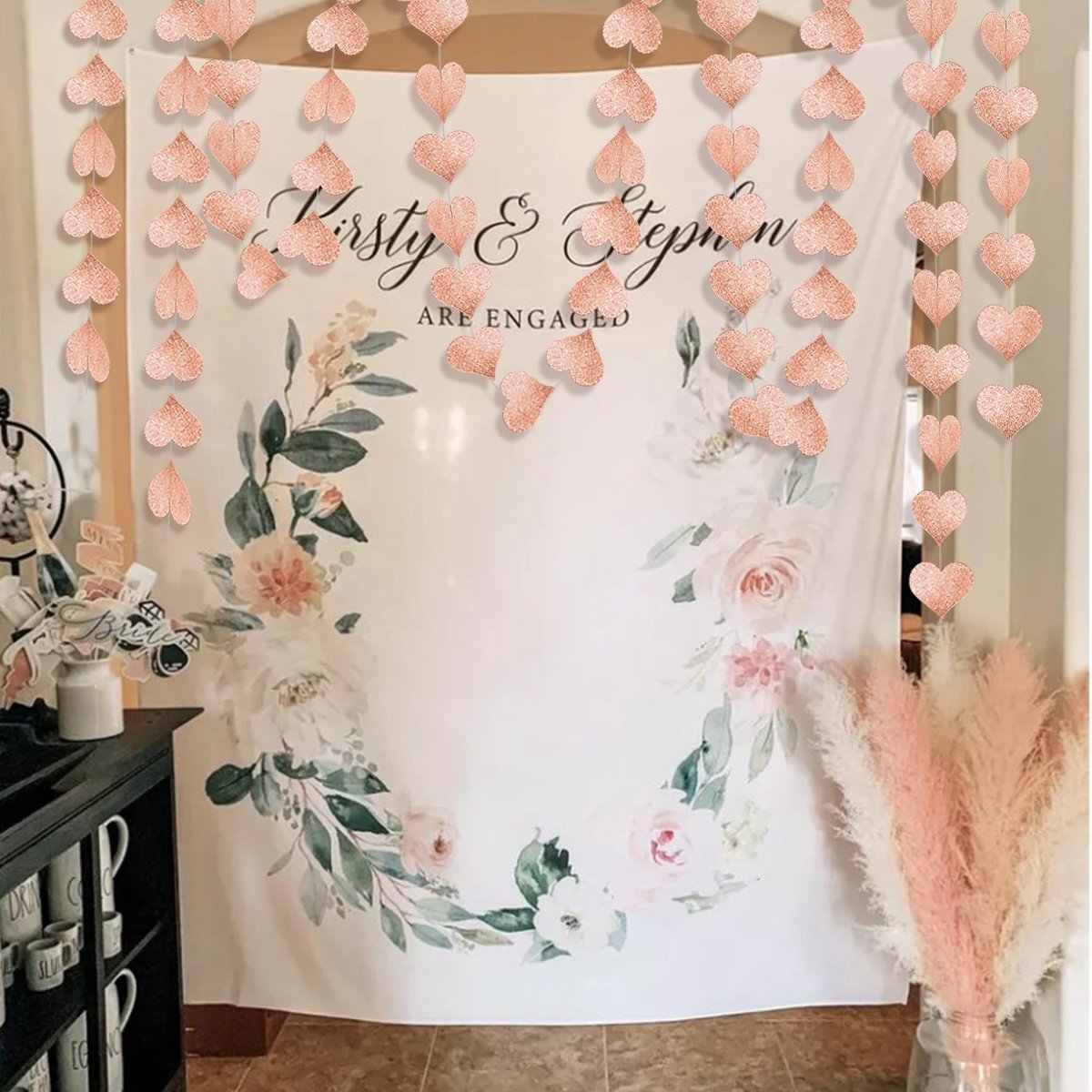 Rose Gouden Hartjes Versiering Hartje Slingers Gender Reveal Versiering Babyshower Geboorte Valentijn Versiering - 4m — afbeelding 5