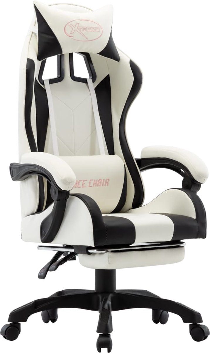 Prolenta Premium - Racestoel met voetensteun kunstleer zwart en wit