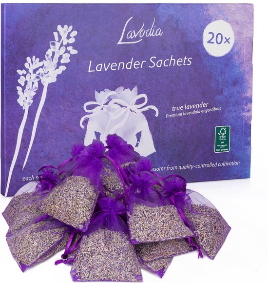 Foto: Lavodia lavendel geurzakjes 6g voor garderobe 20 zakjes met gedroogde lavendel bestrijd kledingmotten textielverfrisser voor kast auto en kamer natuurlijke lavendelplant