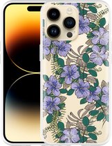Geschikt voor Apple iPhone 14 Pro Max Hoesje Purple Flowers - Designed by Cazy
