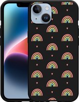 Geschikt voor Apple iPhone 14 Hoesje Zwart Regenboog Patroon - Designed by Cazy